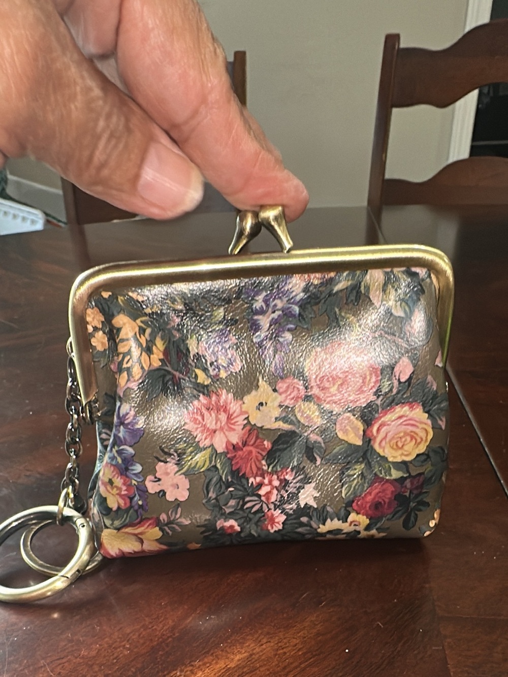 Patricia Nash Prairie Rose Borse Kiss lock Framed Coin Purse w/ Keychain (bags20
